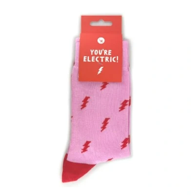 Image of Snazzy Socks You&#039;re Electric! Red &amp; Pink Ladies Size 4 7 Novelty Sock Gift LKSOCK015