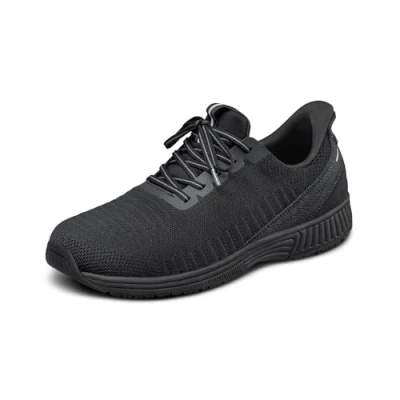 Image of Orthofeet Men&#039;s Orthopedic Knit Yari Hands Free Sneakers, Complete Black, Size 6.5 Wide