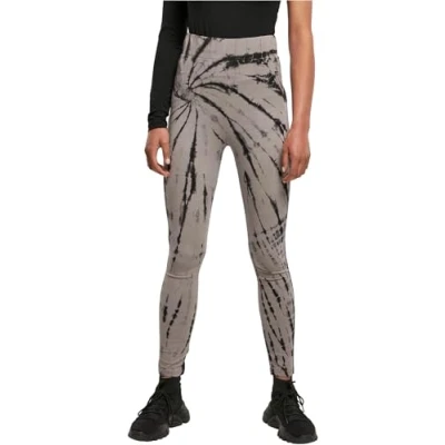 Image of Urban Classics Ladies TIE DYE HIGH Waist Leggings Trousers, Women&#039;s, Size: Large, Black/asphalt