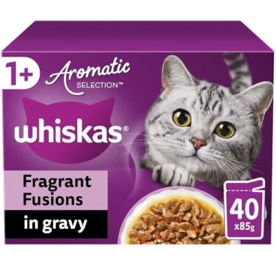 Image of WHISKAS Cat Pouches Aromatic Fusion in Gravy 40x85g Tasty Wet Food with Flavorful