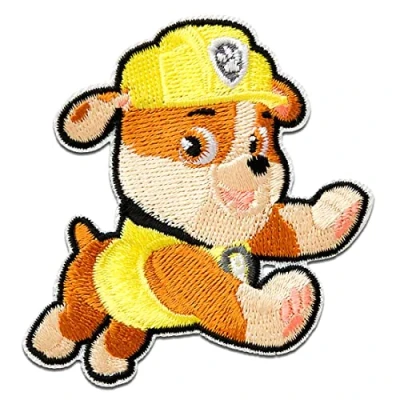 Image of Iron on Patches Paw Patrol Rubble Yellow 6,1x6,3cm Spin Master Application Embroided Patch Badges