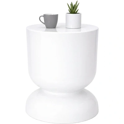Image of Relaxdays Side Table &amp; Stool, Hourglass Design, Living Room Decor, HxD: 46 x 36 cm, Iron, White