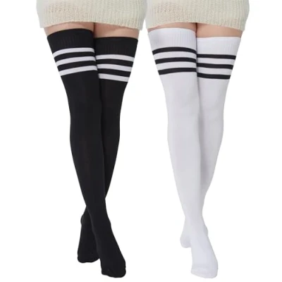 Image of BABAHU Womens Extra Long Cotton Stripe Thigh High Socks Over the Knee