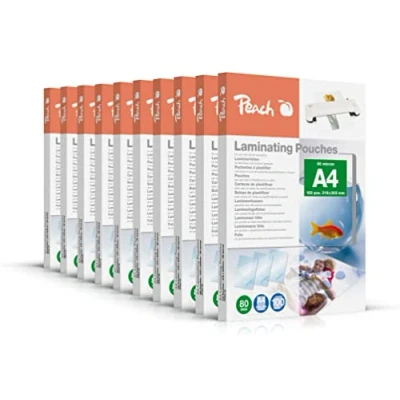 Image of Peach Laminating Pouches A4 80 mic 10 x 100 Glossy Premium Quality for Best Results Compatible with Devices of All Brand Manufacturers PP580 0210A
