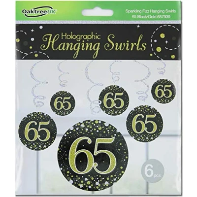 Image of OakTree Sparkling Fizz Hanging Swirls 65th Black/Gold 6pcs
