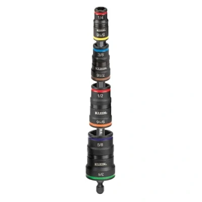 Image of Klein Tools 32934 Impact Driver, 9 in 1 SAE Socket Set, 4 Flip Sockets with 8 Hex Driver Sizes and 1/4 Inch Bit Holder, Rated 6 1/2 Shaft