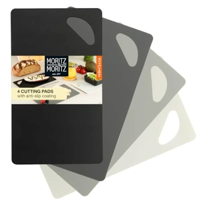 Image of Moritz &amp; 4 Part Kitchen Cutting Boards 25 x 14.5cm Chopping for Kitchens Coloured Set Anti Slip Surface Safe Grip Opening Flexible mats