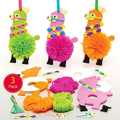 Image of Baker Ross Lovely Llama Pom Kits, Creative Art and Craft Supplies for Kids to Make Decorate (3 Pack),AT472