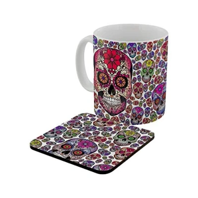 Image of Grindstore Sugar Skull Carnival Mug for Tea or Coffee and Coaster Set