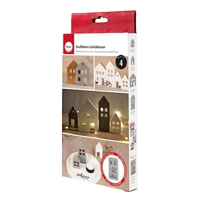 Image of Rayher Silicone Casting Mould with House Design, Trays 4 Different Shapes for Plaster of Paris, Resin and Concrete Crafts, 14.5x26x1.7cm, Grey, 36132000