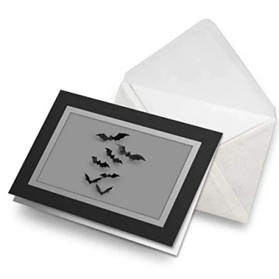 Image of Greeting Cards Black (Insert) BW Scary Bats Halloween Dracula Blank Greetings Card Birthday Kids Party Boys Girls #36957