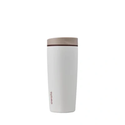 Image of Owala SmoothSip Slider Insulated Stainless Steel Coffee Tumbler, Reusable Iced Cup, Hot Travel Mug, BPA Free 20 oz, Tan/White (Vanilla Bean)