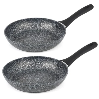 Image of Salter COMBO 3692 Megastone Frying Pan Set 24/28 cm Non Stick Fry Pans, Induction Pan, 2 Piece Set, Omelette Dishwasher &amp; Metal Utensil Safe, PFOA Free, Aluminium, Soft Touch Handles