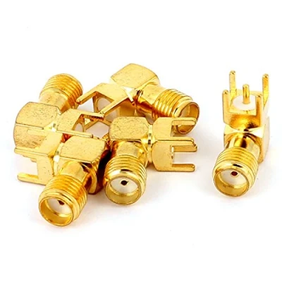 Image of Sourcingmap 5pcs Gold Tone SMA Female to Male 90 Degree Solder PCB Mount RF Connector