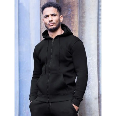 Image of Enzo Mens Hoodies Zip Up Hooded Fleece Hoody Coat Winter Warm Jacket Track Top Black XXL
