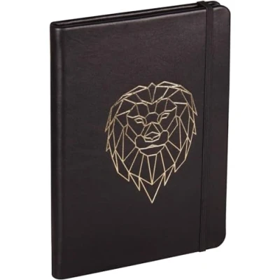Image of Clairefontaine Ref 400129C Black Forest Leather Hard Cover Notebook (144 Pages) A5 (148 x 210mm) in Size, Lined Rulings, Genuine Leather, Elastic Closure Lion