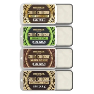 Image of Viking Revolution Cologne for Men Mens Solid with Spiced Vanilla, Sweet Tobacco, Majestic Oud, Bergamot Gifts 4 Pack x 14 g