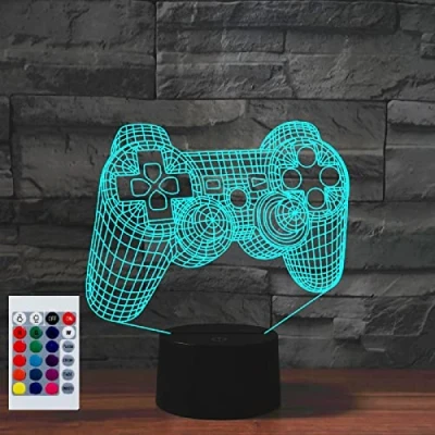 Image of SUPERHONGJIHAO Night Light for Kids 3D Gamepad Led Lamp with Remote Control 16 Color Changing Xmas Birthday Gift Child