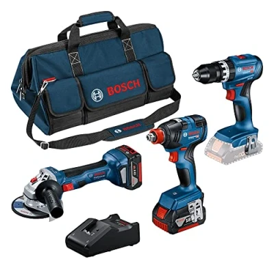 Image of Bosch Professional Combo Kit GSB 18V 45 + GDX 200 GWS 7 (incl. 2x5.0 Ah Batteries, Charger GAL 40, in Medium Tool Bag)