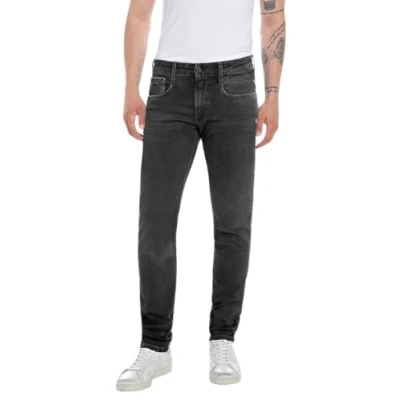 Image of REPLAY Men&#039;s M914Y Anbass Hyperflex Jeans, Black Delavè 099, 31W / 30L