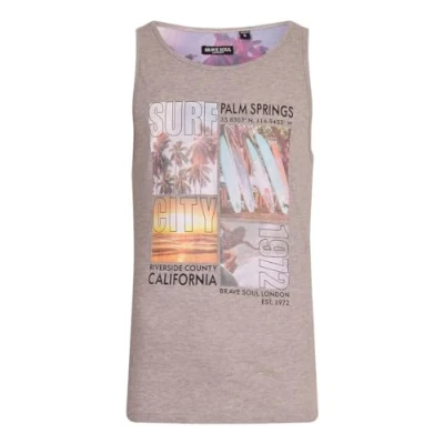 Image of Mens California Graphic Vest Sleeveless Tank Top 100% Cotton Undershirt Gym Holiday Classic Surf Palm Trees Beach Grey L