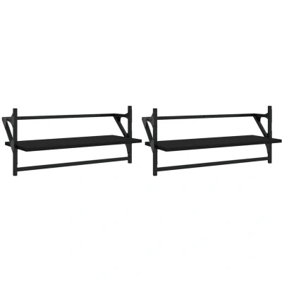 Image of vidaXL Wall Shelves with Bars 2 pcs Black 65x25x30 cm