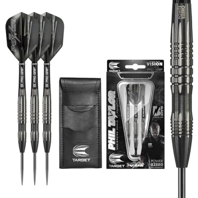 Image of TARGET Darts Phil Taylor Power 8 Zero Black P8Z3 80% Tungsten Steel Tip Set, 22G Darts, Player Edition Set Pro Accessories, Professional Dart Case Included