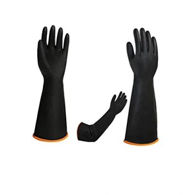 Image of Heavy Duty Latex Gloves, Resist Acid, Alkali and Oil,Reusable Industrial Chemical Rubber Garden Gloves,18inch 1 Pair