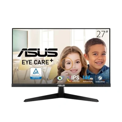 Image of ASUS VY279HGE Eye Care Gaming Monitor (Amazon exclusive) 24 inch FHD (1920 x 1080), IPS, 144Hz, 1ms (MPRT), FreeSync Premium, Plus technology, Antibacterial Treatment, Blue Light Filter