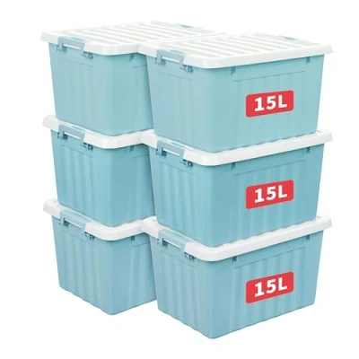Image of Cetomo 15L*6 Aufbewahrungsboxen mit Deckeln, Kunststoff Aufbewahrungsbox Clips, Kunststoffbox, Ordnungsboxen für Zuhause und Büro, BPA frei, Nestbar, Stapelbar, Blau, 15L 6er Pack