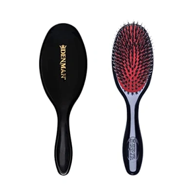 Image of Denman Cushion Hair Brush (Small) with Soft Nylon Quill Boar Bristles Porcupine Style for Grooming, Detangling, Straightening, Blowdrying and Refreshing Black, D81S
