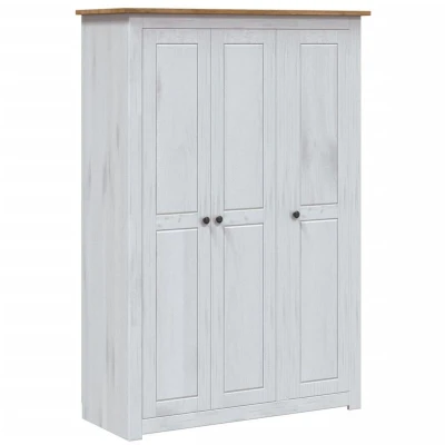 Image of vidaXL 3 Door Wardrobe with 4 Shelves and 1 Large Compartment Hanging Rod Bedroom Clothes Organiser Storage Cabinet Pine Panama Range White