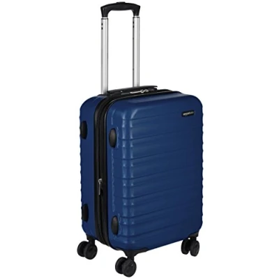 Image of Amazon Basics Hardside Hand Luggage Carry On Suitcase, ABS Hardshell Expandable Cabin Suitcase with 4 Spinner Wheels, 55 cm, Navy Blue