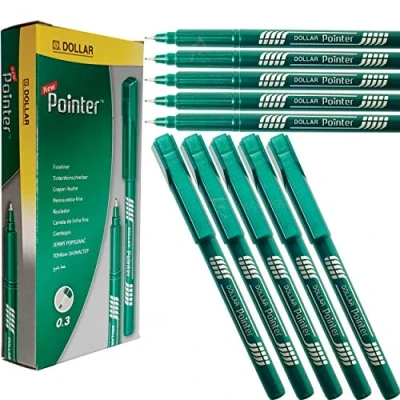 Image of DOLLAR Pointer+ Fineliner Fine Line Pens Drawing Writing Sketching Value Pack (10 x 0.3mm GREEN + 5 PATEL Black Ball Pens)
