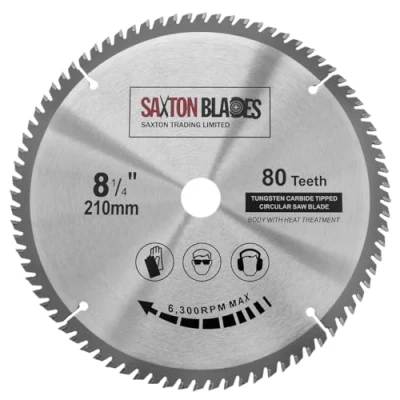 Image of Saxton TCT Circular Wood Mitre Saw Blade 210mm x 80T 25.4mm Bore fits Evolution Rage Saws