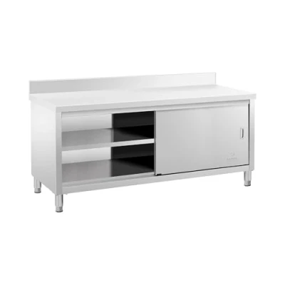 Image of Royal Catering RCSSCB 200X60 E B Stainless Steel Work Cabinet Upstand 200 x 60 cm 600 kg Load Capacity (2 Sliding Doors, 100mm)