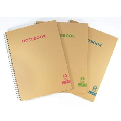 Image of Silvine 120 Page A5 Kraft Covered Recycled Notebooks in 3 Assorted Colours, Lined with Margin [Pack of 6]
