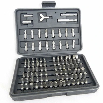 Image of Security Bit Set 100pc Assorted Screwdriver Socket Includes Torx, Star, Slotted, Bits and More, Made from Chrome Vanadium, Home