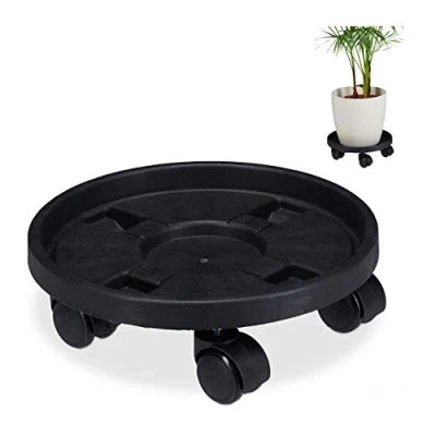 Image of Relaxdays Plant Roller Round, Black, 9.5 x 30 cm
