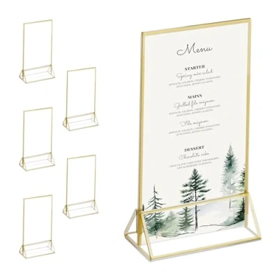Image of Relaxdays Table Stand, Set of 6, DIN A6, Wedding, for Menu, Photos &amp; Numbers, Acrylic Card Holder, Transparent, 19 x 11 6 cm
