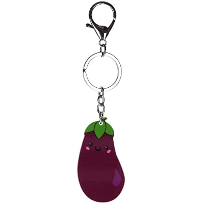 Image of Stands Out, Supplying Outstanding Gifts Smiling Aubergine Emoji Novelty Keyring Bag Tag Charm