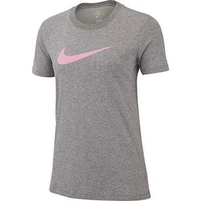 Image of Nike Women&#039;s W NK DRY TEE DFC CREW T Shirt, Carbon Heather/Pink Rise, XS