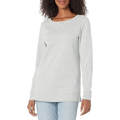 Image of Amazon Essentials Women&#039;s Open Neck Fleece Tunic Sweatshirt, Light Grey Heather, M