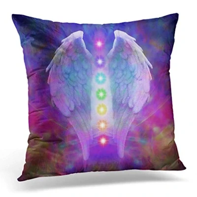 Image of Topyee Cushion Cover Reiki Angel Wings and Seven Chakras on Colorful Soul 45x45cm/18x18 Inch Home Decor Throw Pillow Square Pillowcase for Bed Sofa
