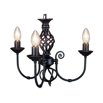 Image of Traditional 3 Way Ceiling Light with a Classic Knot Twist Finished in Black LED Compatible
