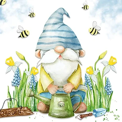 Image of Anniversary House Tiflair Luxury Spring Napkins, Gonk Garden Gnome Design, Thick and Strong Lunch Napkins 3 ply, Decorations Multi Coloured PJ383326