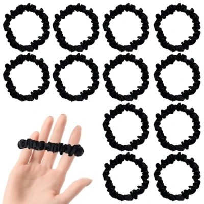 Image of UILYNIU 12 Pcs Hair Scrunchies, Skinny Bands, Satin Ties, Scrunchie Sleep, Ponytail Holder Ropes, Holders, Accessories for Women Girls Rope (Black)