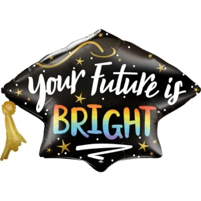 Image of Qualatex 21568 Your Future Is Bright Grad Cap 41&quot; Shape Foil Balloon