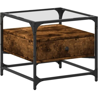 Image of vidaXL Coffee Table with Glass Top Smoked Oak 50x50x45 cm Steel