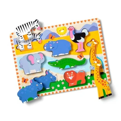 Image of Melissa &amp; Doug Safari Wooden Chunky Puzzle With Wild Animal Theme (8 Pcs)